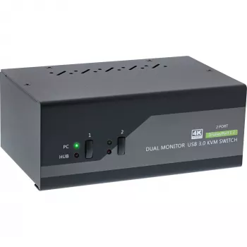 InLine KVM lauaarvuti lüliti, 2-pordiline, kahe monitoriga DP 1.2, 4K, USB 3.0, heli
