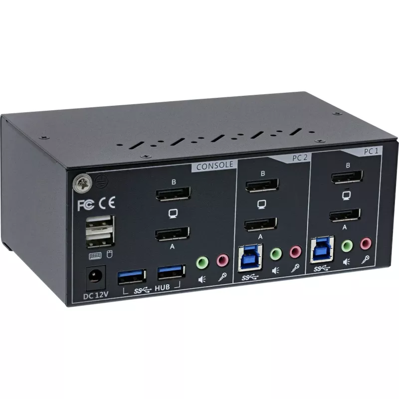 InLine KVM lauaarvuti lüliti, 2-pordiline, kahe monitoriga DP 1.2, 4K, USB 3.0, heli