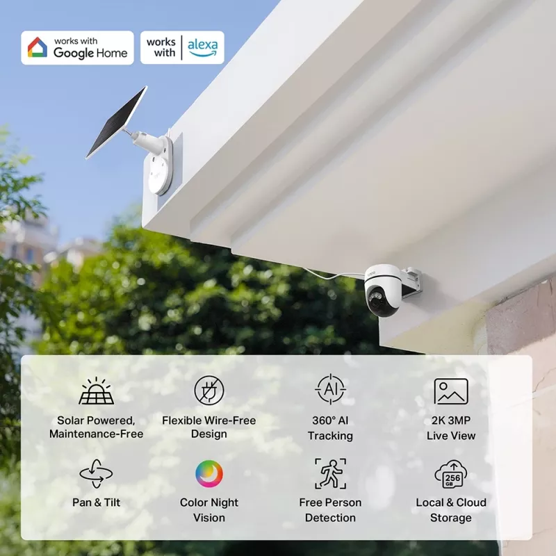 TP-Link Tapo päikeseenergial töötav pööratava/kallutatava turvakaamera komplekt
