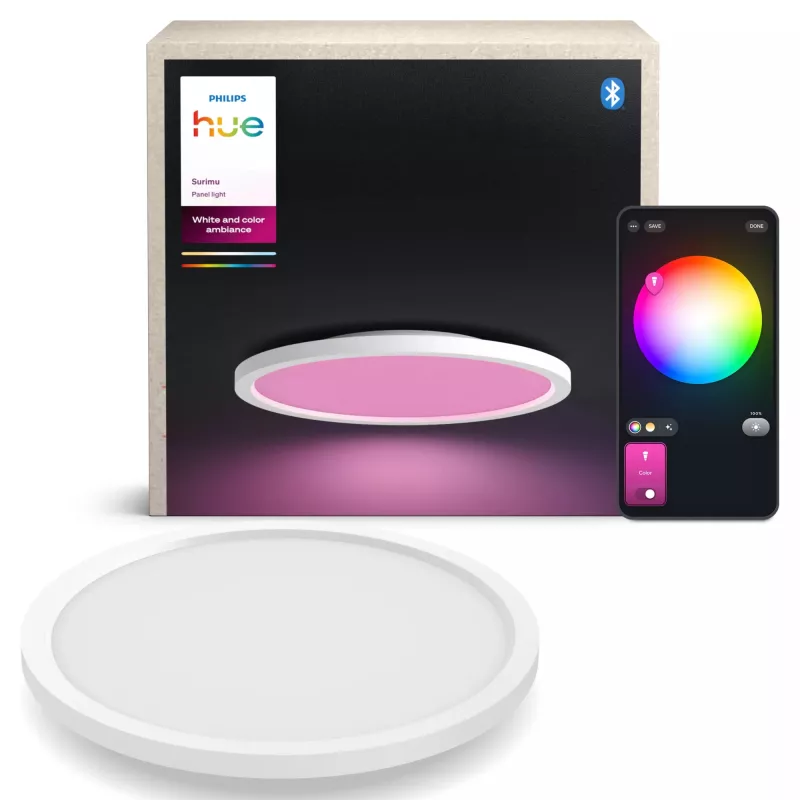 Philips Surimu ümarpaneel, nutikas laevalgusti, Bluetooth/Zigbee, valge, alumiinium, mitmevärviline, 2000 K