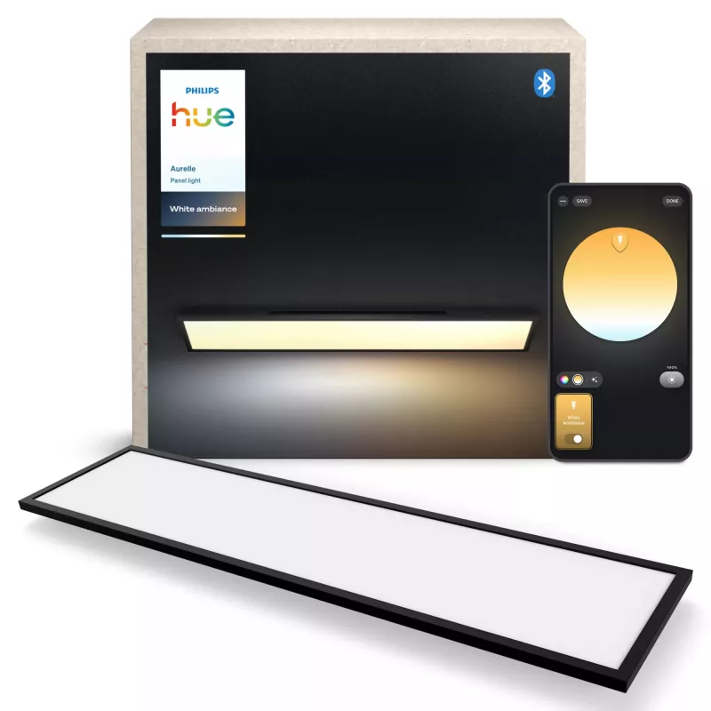 Nutikas laevalgusti Signify Philips Aurelle Ristkülikukujuline Paneel — Bluetooth/Zigbee, 1200×300×48 mm, must