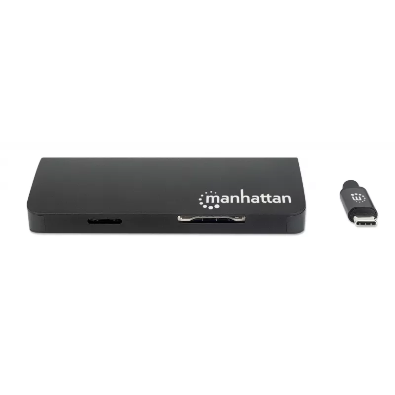 Manhattan USB-C dokk/jaotur kaardilugejaga, pordid (x5): Ethernet, USB-A (3) ja USB-C, 5 Gbps (USB 3.2 Gen1 ehk USB 3.0), toiteedastusega (100 W) USB-C porti (märkus: vaja on täiendavat USB-C seinlaadijat ja USB-C kaablit), universaalne kõigile seadmetele, alumiinium