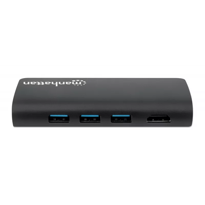 Manhattan USB-C dokk/jaotur kaardilugejaga, pordid (x5): Ethernet, USB-A (3) ja USB-C, 5 Gbps (USB 3.2 Gen1 ehk USB 3.0), toiteedastusega (100 W) USB-C porti (märkus: vaja on täiendavat USB-C seinlaadijat ja USB-C kaablit), universaalne kõigile seadmetele, alumiinium