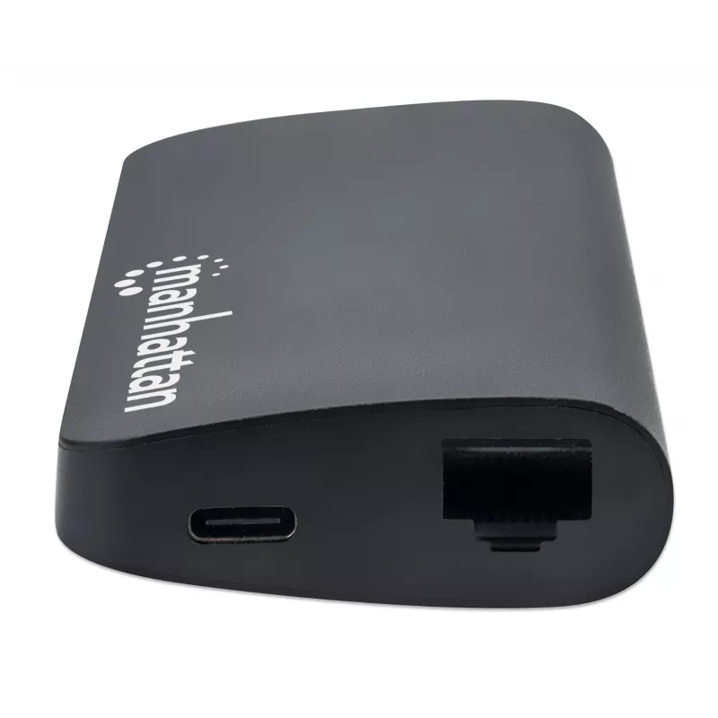 Manhattan USB-C dokk/jaotur kaardilugejaga, pordid (x5): Ethernet, USB-A (3) ja USB-C, 5 Gbps (USB 3.2 Gen1 ehk USB 3.0), toiteedastusega (100 W) USB-C porti (märkus: vaja on täiendavat USB-C seinlaadijat ja USB-C kaablit), universaalne kõigile seadmetele, alumiinium