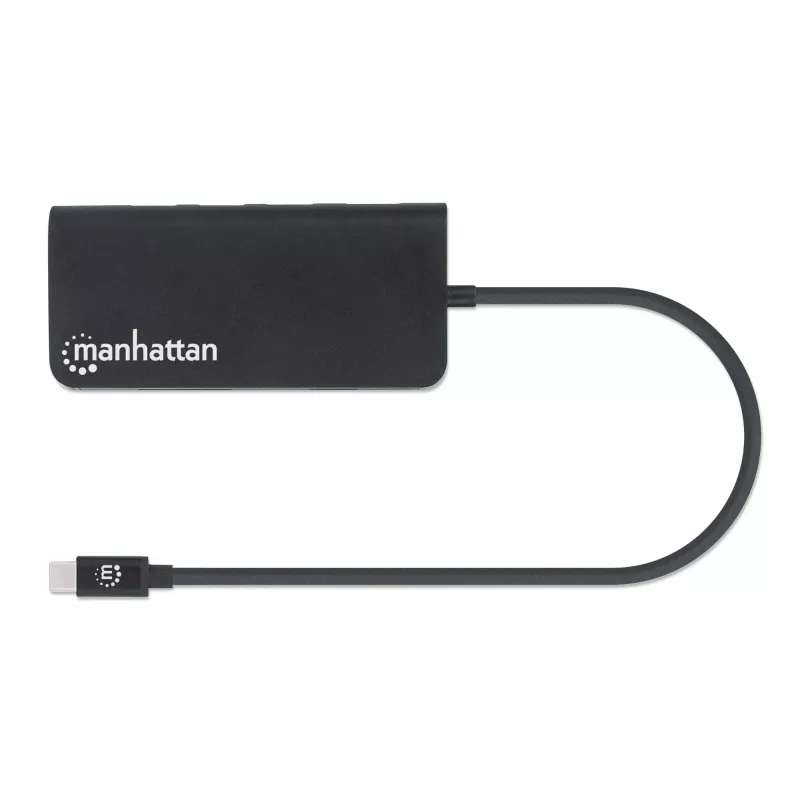Manhattan USB-C dokk/jaotur kaardilugejaga, pordid (x5): Ethernet, USB-A (3) ja USB-C, 5 Gbps (USB 3.2 Gen1 ehk USB 3.0), toiteedastusega (100 W) USB-C porti (märkus: vaja on täiendavat USB-C seinlaadijat ja USB-C kaablit), universaalne kõigile seadmetele, alumiinium