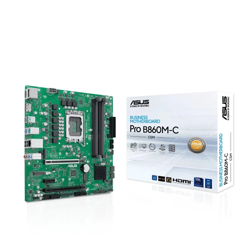Emaplaat ASUS PRO B860M-C-CSM — Intel B860, LGA 1851 (Socket V1), Micro ATX, 4× DIMM DDR5, 256 GB max