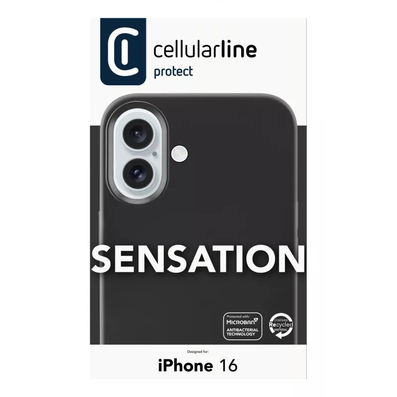 Cellularline Sensation - iPhone 16 pehme puutetundliku silikoonümbrisega kaitseümbris, kaas, Apple, iPhone 16, 15,5 cm (6,1 inch), must