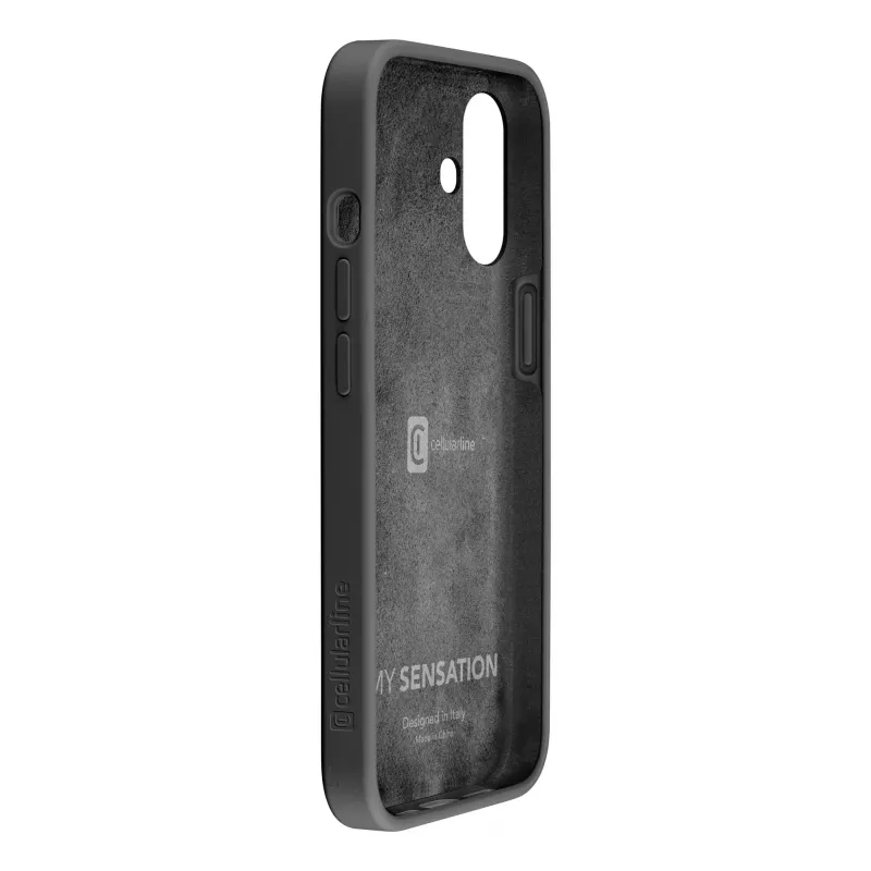 Cellularline Sensation - iPhone 16 pehme puutetundliku silikoonümbrisega kaitseümbris, kaas, Apple, iPhone 16, 15,5 cm (6,1 inch), must