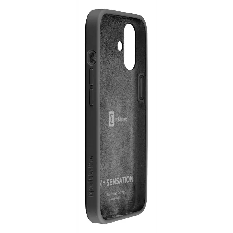Cellularline Sensation - iPhone 16 pehme puutetundliku silikoonümbrisega kaitseümbris, kaas, Apple, iPhone 16, 15,5 cm (6,1 inch), must