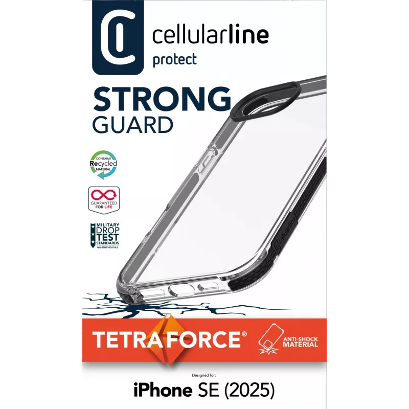 Cellularline Tetra Force Strong Guard - iPhone 16e ülikaitsev, löögikindel painduv ümbris integreeritud Microban® antibakteriaalse tehnoloogiaga