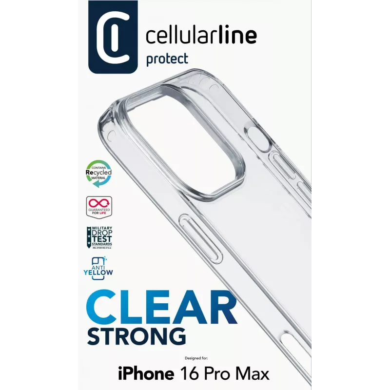 Cellularline Clear Protect - iPhone 16 Pro Max kõva ümbris kummist äärtega
