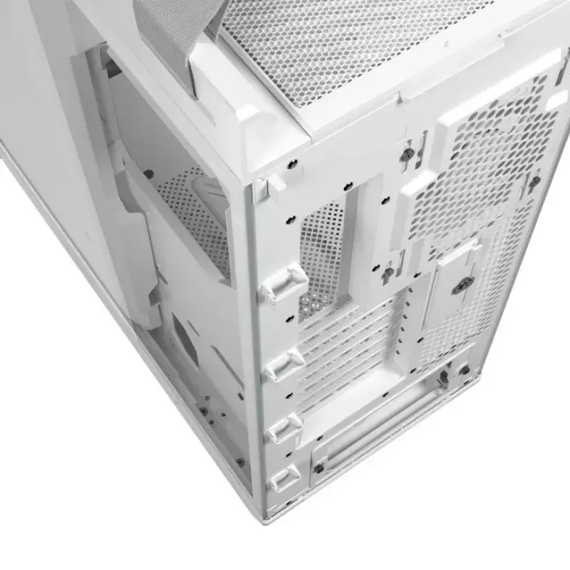 Arvuti korpus ASUS ROG Strix Helios II Midi Tower Valge — toetab EATX/ATX/Micro-ATX/Mini-ITX, 3x140mm ees + 1x140mm taga, 2×3.5 tolli + 4×2.5 tolli pesad, karastatud klaas
