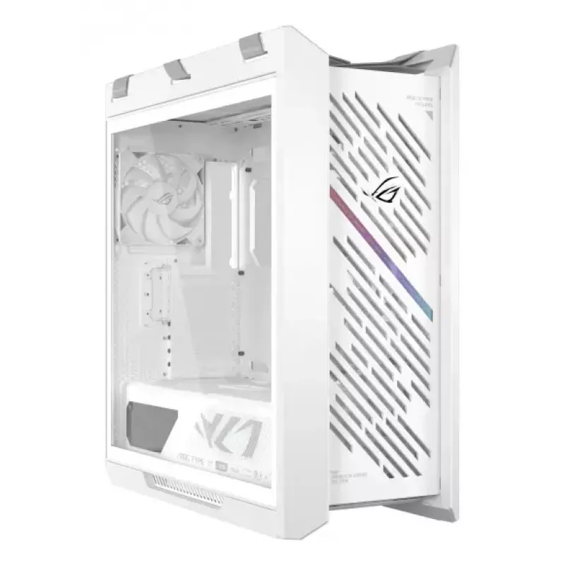 Arvuti korpus ASUS ROG Strix Helios II Midi Tower Valge — toetab EATX/ATX/Micro-ATX/Mini-ITX, 3x140mm ees + 1x140mm taga, 2×3.5 tolli + 4×2.5 tolli pesad, karastatud klaas