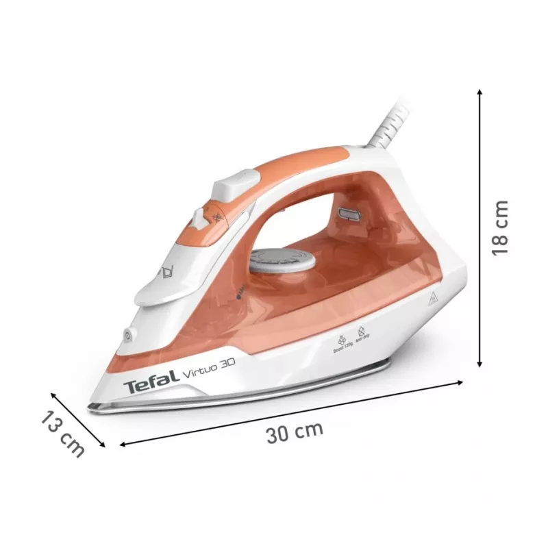 Tefal Virtuo 30 FV2C40E0 triikraud, kuiv- ja aurutriikraud, keraamiline tald, 2000 W, virsik, valge