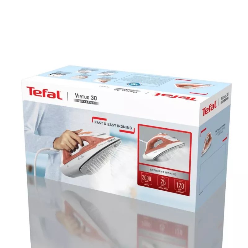 Tefal Virtuo 30 FV2C40E0 triikraud, kuiv- ja aurutriikraud, keraamiline tald, 2000 W, virsik, valge