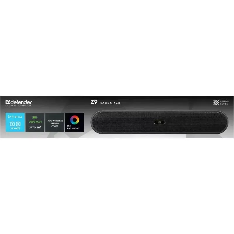 Soundbar DEFENDER Bluetooth Soundbar Z2, Bluetooth 5.3 (LE Audio), 16 W RMS, 100–20000 Hz, USB-laadimine, must