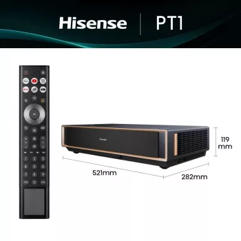 Projektor HISENSE PT1 3D nutiteler, 16:9 native, Wi‑Fi ja Ethernet, HDR (HLG), HDMI 2.0/2.1, must