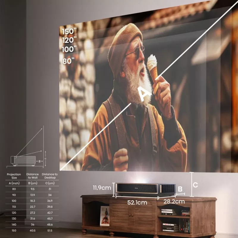 Projektor HISENSE PT1 3D nutiteler, 16:9 native, Wi‑Fi ja Ethernet, HDR (HLG), HDMI 2.0/2.1, must