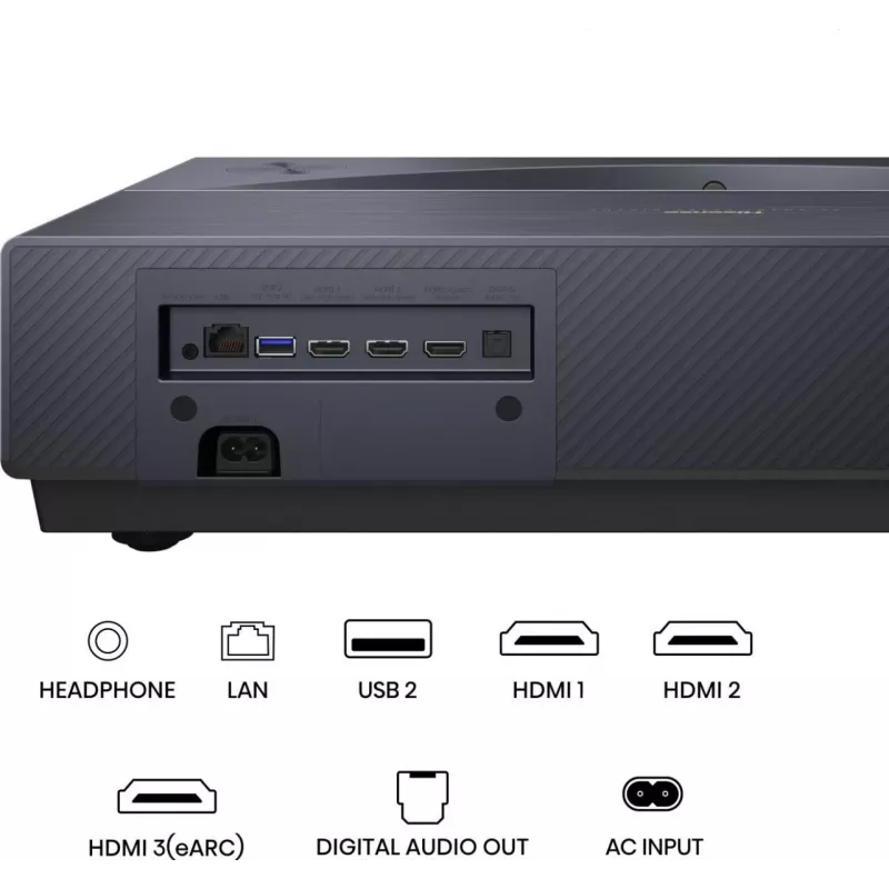 Projektor HISENSE PT1 3D nutiteler, 16:9 native, Wi‑Fi ja Ethernet, HDR (HLG), HDMI 2.0/2.1, must