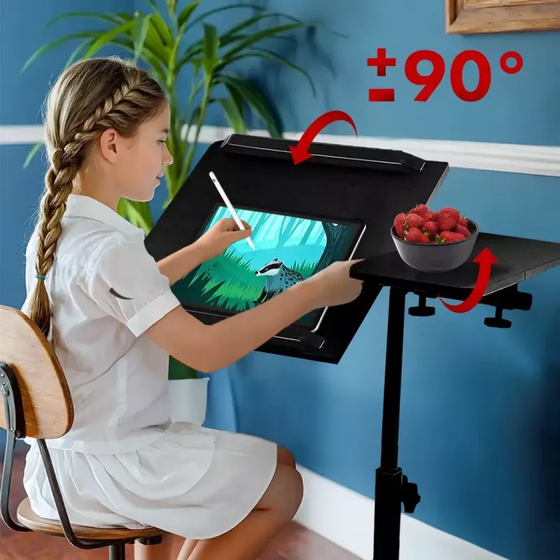 Mobiilne reguleeritava kõrgusega kaasaskantav lauaalus MACLEAN MC-121 B — reguleeritav kõrgus, kalle, ratastega, 30 kg koormus, must