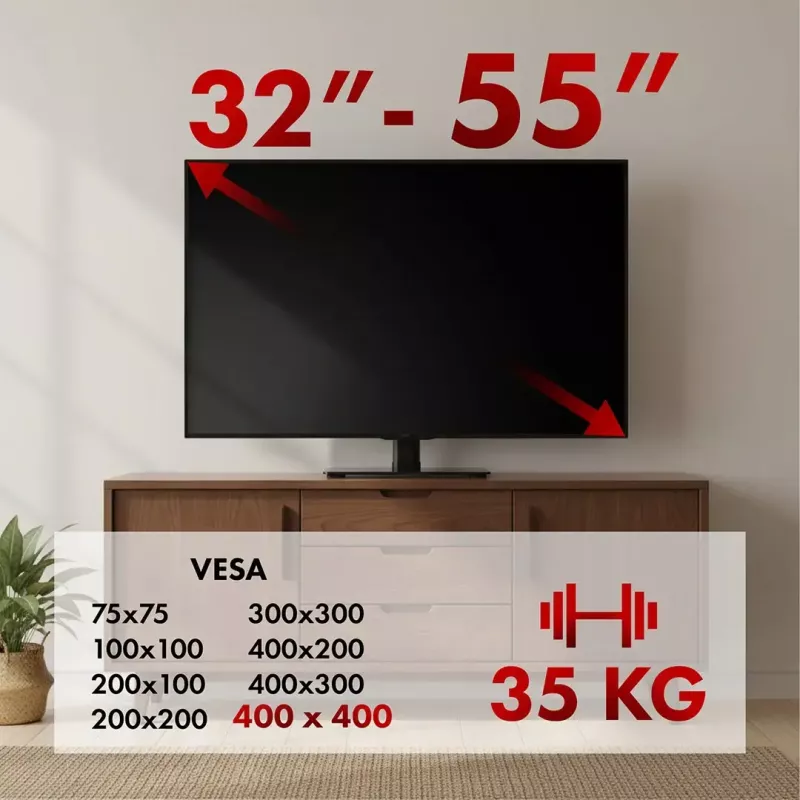 Telerialus MACLEAN MC-132 32–55-tollistele teleritele, kuni 35 kg, 20° pööramine, VESA 75x75–400x400