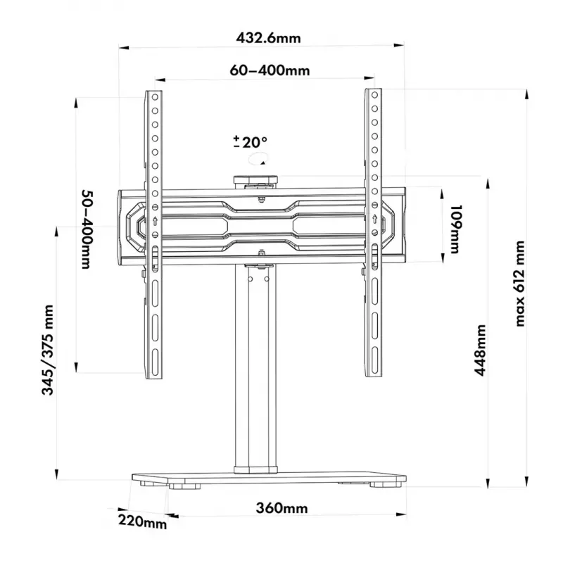 Telerialus MACLEAN MC-132 32–55-tollistele teleritele, kuni 35 kg, 20° pööramine, VESA 75x75–400x400