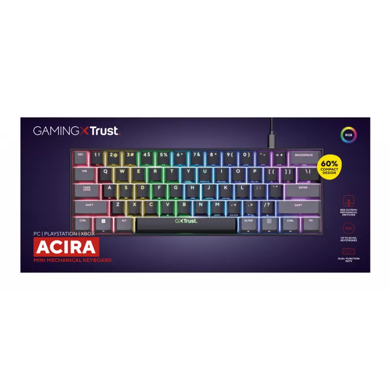 Trust GXT 867 Acira klaviatuur Mängimiseks USB QWERTY US English Must