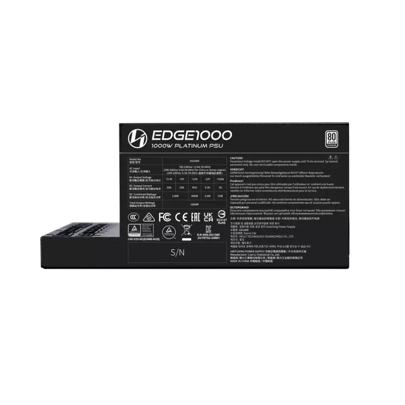 Lian Li EDGE EG1000 1000 W ATX 3.1 toiteplokk, 80 PLUS Platinum, must