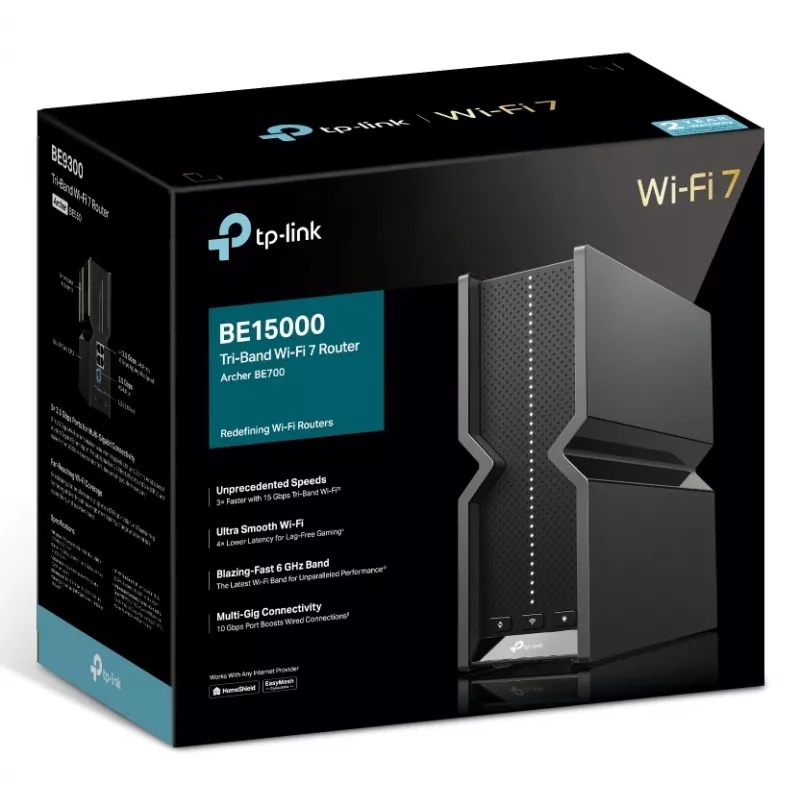 TP-Link Archer BE700 traadita ruuter Multi-Gigabit Ethernet Kolmeribaline (2,4 GHz / 5 GHz / 6 GHz) Must