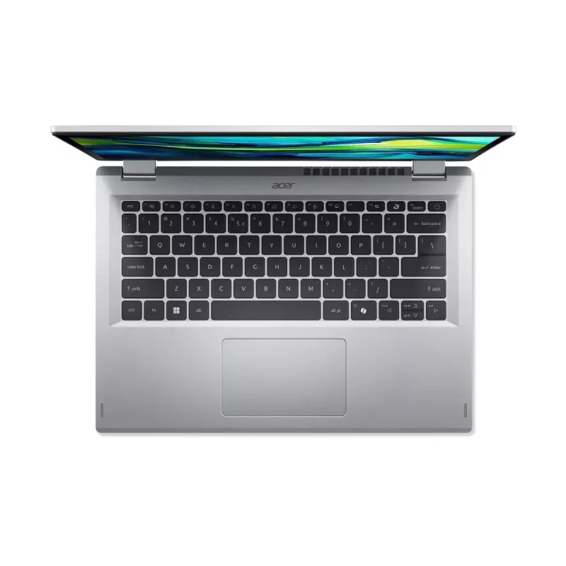Hübriidne (2-ühes) sülearvuti Acer Aspire Go Spin 14 AGSP14-31PT-C72L — 14-tolline WUXGA puutetundlik ekraan, Intel N150, 16 GB LPDDR5, 512 GB SSD, Windows 11 Home, hõbedane