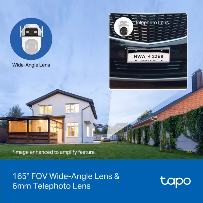 TP-Link Tapo Outdoor Dual Lens Pan/Tilt turvakaamera, IP-turvakaamera, välistingimustesse, juhtmega ja juhtmevaba, laele/seinale/postile, valge, sfääriline