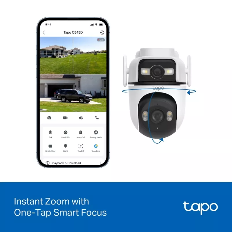 TP-Link Tapo Outdoor Dual Lens Pan/Tilt turvakaamera, IP-turvakaamera, välistingimustesse, juhtmega ja juhtmevaba, laele/seinale/postile, valge, sfääriline