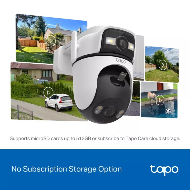 TP-Link Tapo Outdoor Dual Lens Pan/Tilt turvakaamera, IP-turvakaamera, välistingimustesse, juhtmega ja juhtmevaba, laele/seinale/postile, valge, sfääriline