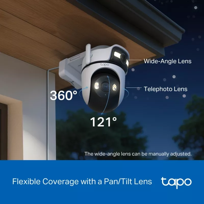 TP-Link Tapo Outdoor Dual Lens Pan/Tilt turvakaamera, IP-turvakaamera, välistingimustesse, juhtmega ja juhtmevaba, laele/seinale/postile, valge, sfääriline