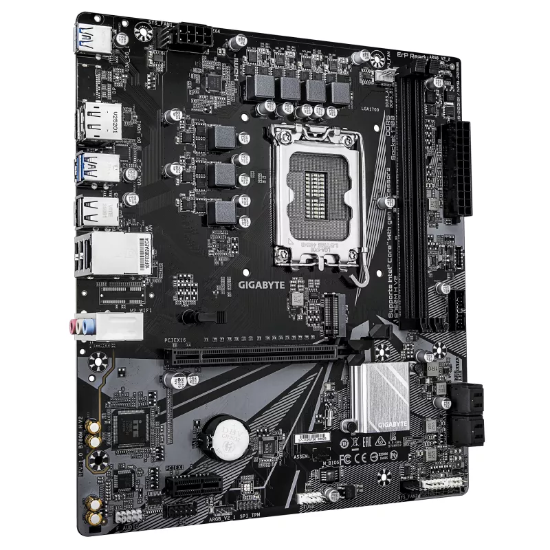 GIGABYTE B760M H V2 emaplaat - toetab Inteli Core 14. põlvkonna protsessoreid, 5+1+1 faasiga digitaalne VRM, kuni 8000 MHz DDR5 (O.C.), 1xPCIe 4.0 M.2, 1GbE LAN, USB 3.2 Gen1