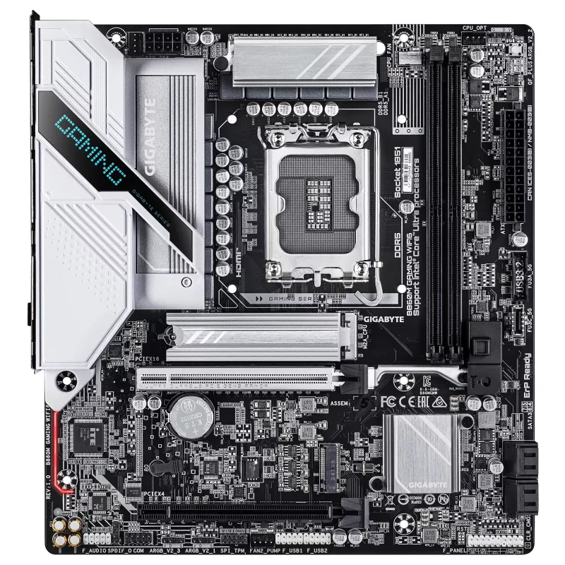 Emaplaat GIGABYTE B860M GAMING WIFI6 — Micro ATX, LGA 1851, DDR5 kuni 9066 MHz, 2 DIMM, PCIe 5.0, 2.5GbE, Wi‑Fi 6E