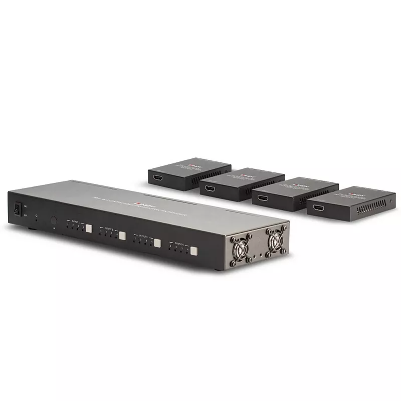 Lindy 70m Cat.6 4x4 HDMI 4K60 Maatrikspikendaja, 3840 x 2160 pikslit, AV saatja ja vastuvõtja, 70 m, juhtmega, must, HDCP