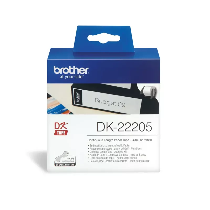 Pidev etikett Brother DK22205 must valgel 6,2 cm x 30,48 m