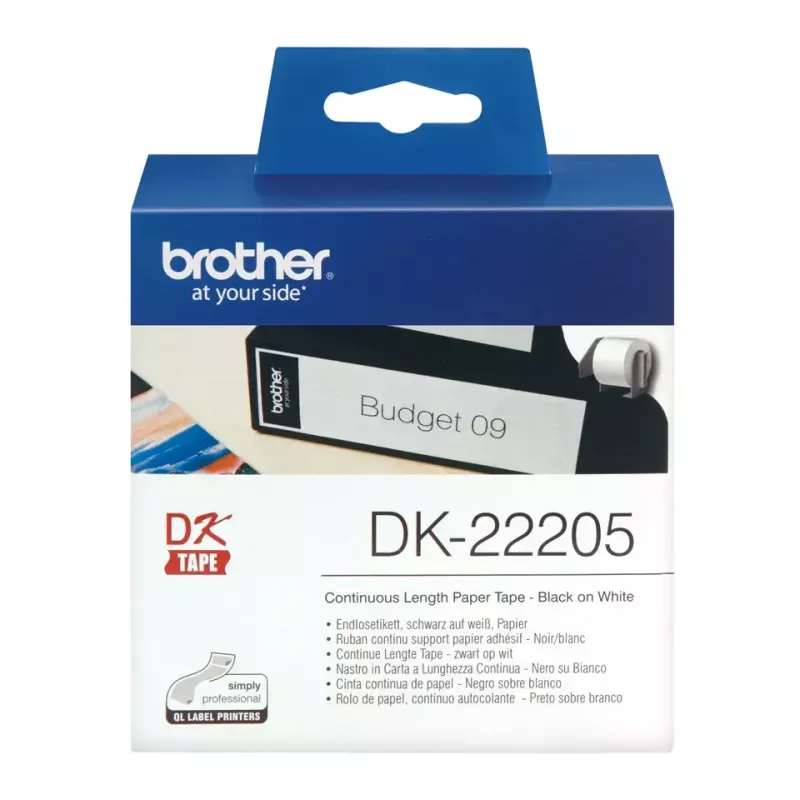Pidev etikett Brother DK22205 must valgel 6,2 cm x 30,48 m