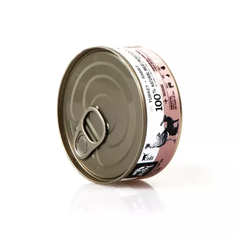 Märg kassitoit 3coty Turkey with rabbit, 80 g purk — täisväärtuslik täiskasvanud kasside toit, valk 20%, rasv 9%