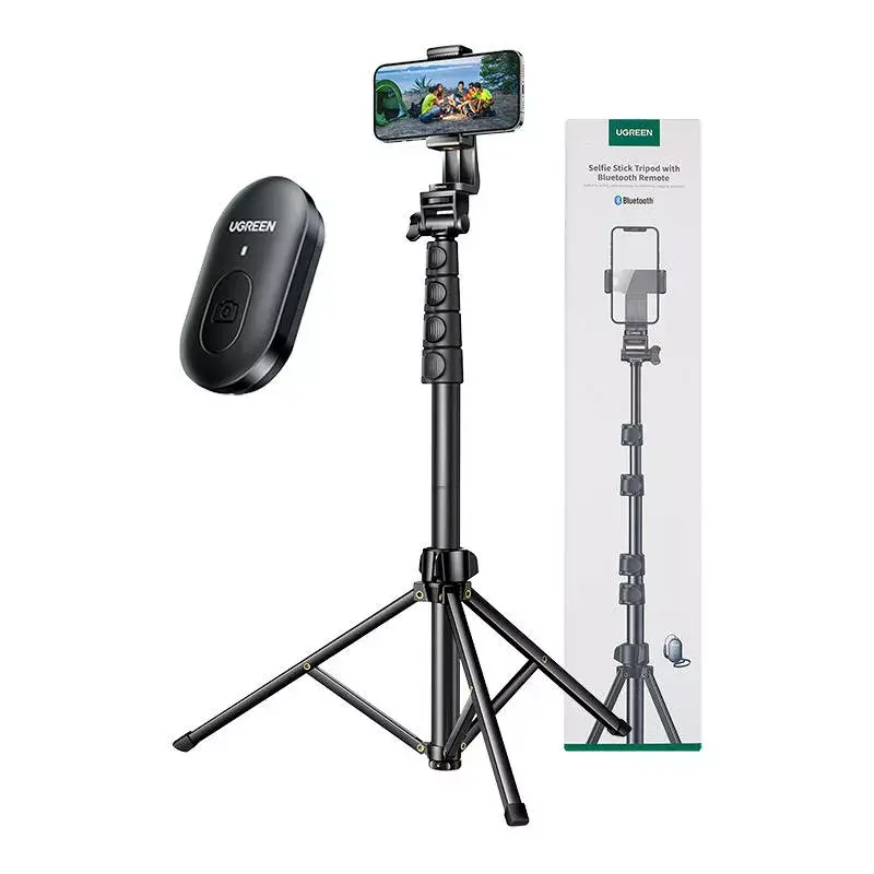 Selfie-pulk UGREEN LP680 Bluetooth kaugjuhtimispuldiga, pikendus kuni 1,7 m, maksimaalne kõrgus 180 cm, universaalne ühilduvus, must