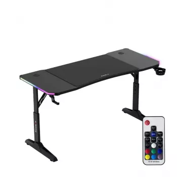 Reguleeritava kõrgusega mängulaud huzaro Hero 3.6 RGB Must — 1400×600 mm, kõrgus 560–790 mm, RGB valgustus, H-jalad