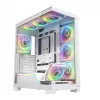PC-korpus MODECOM VOLCANO STELLAR PLUS ARGB MIDI 8F VALGE — mid-torn, ATX, karastatud klaas, ARGB valgustus, 8 ventilaatorit, GPU kuni 42 cm