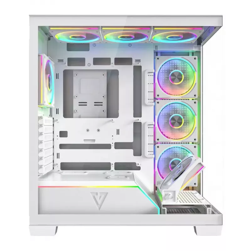 PC-korpus MODECOM VOLCANO STELLAR PLUS ARGB MIDI 8F VALGE — mid-torn, ATX, karastatud klaas, ARGB valgustus, 8 ventilaatorit, GPU kuni 42 cm