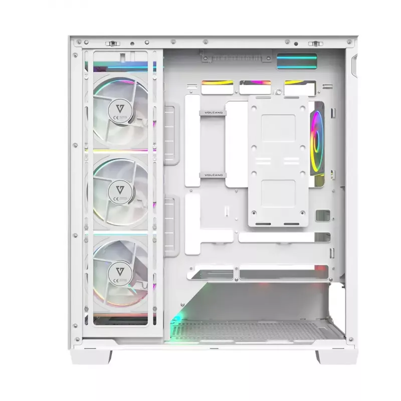PC-korpus MODECOM VOLCANO STELLAR PLUS ARGB MIDI 8F VALGE — mid-torn, ATX, karastatud klaas, ARGB valgustus, 8 ventilaatorit, GPU kuni 42 cm