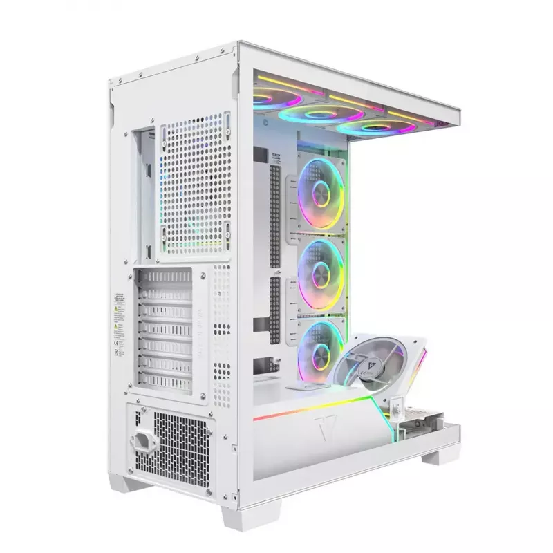 PC-korpus MODECOM VOLCANO STELLAR PLUS ARGB MIDI 8F VALGE — mid-torn, ATX, karastatud klaas, ARGB valgustus, 8 ventilaatorit, GPU kuni 42 cm