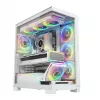 PC-korpus MODECOM VOLCANO STELLAR PLUS ARGB MIDI 8F VALGE — mid-torn, ATX, karastatud klaas, ARGB valgustus, 8 ventilaatorit, GPU kuni 42 cm
