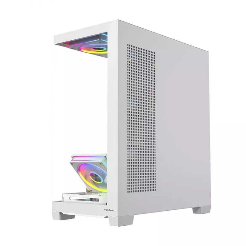 PC-korpus MODECOM VOLCANO STELLAR PLUS ARGB MIDI 8F VALGE — mid-torn, ATX, karastatud klaas, ARGB valgustus, 8 ventilaatorit, GPU kuni 42 cm