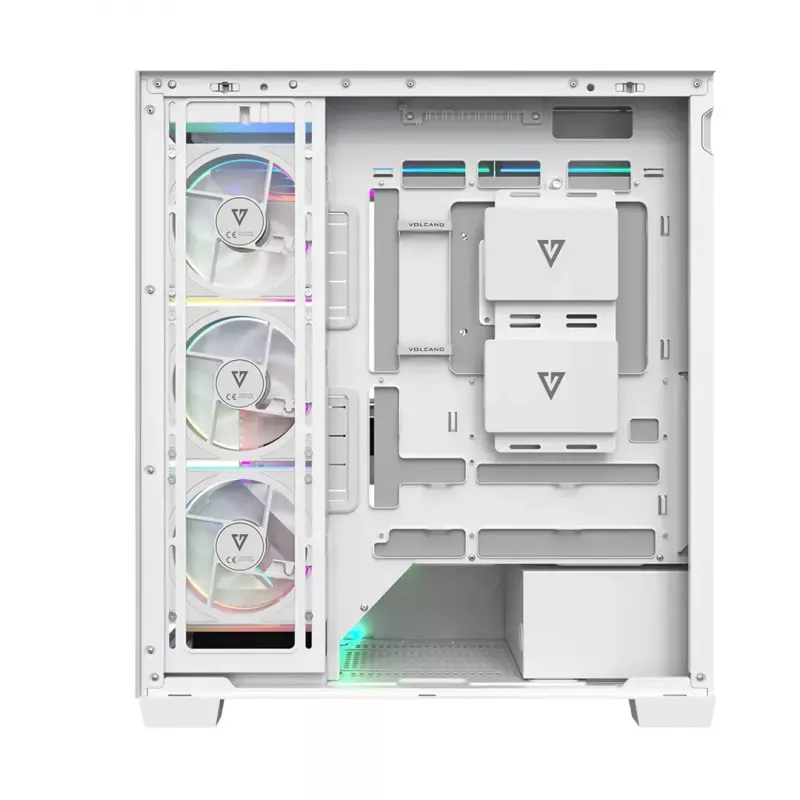 PC-korpus MODECOM VOLCANO STELLAR PLUS ARGB MIDI 8F VALGE — mid-torn, ATX, karastatud klaas, ARGB valgustus, 8 ventilaatorit, GPU kuni 42 cm