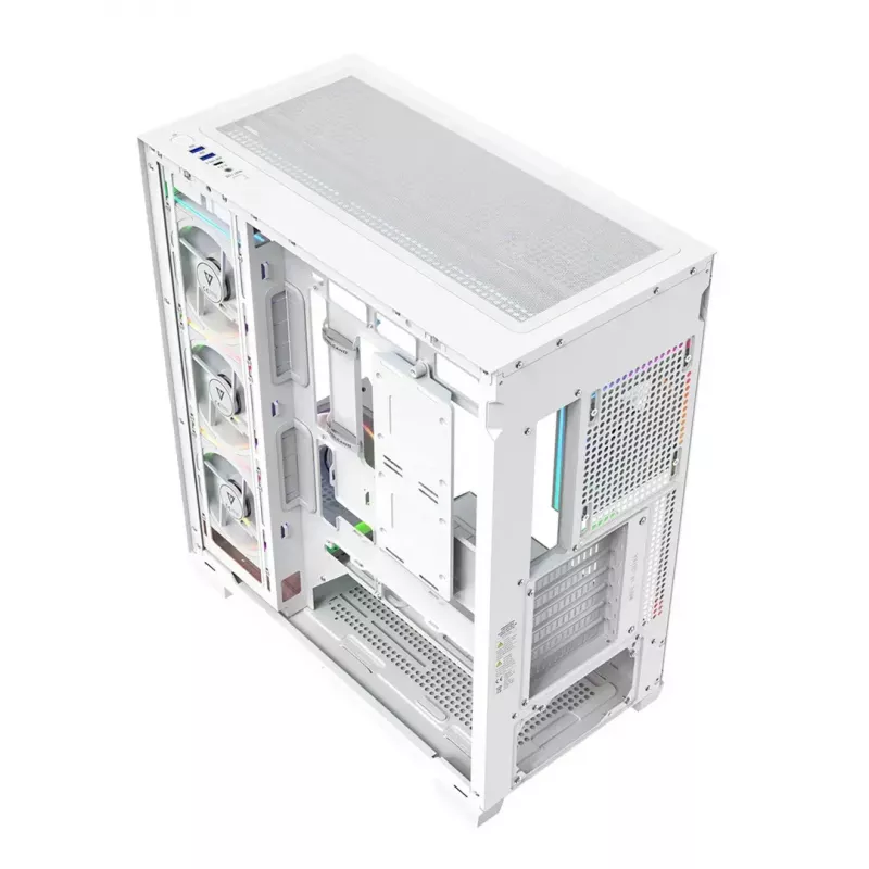 PC-korpus MODECOM VOLCANO STELLAR PLUS ARGB MIDI 8F VALGE — mid-torn, ATX, karastatud klaas, ARGB valgustus, 8 ventilaatorit, GPU kuni 42 cm